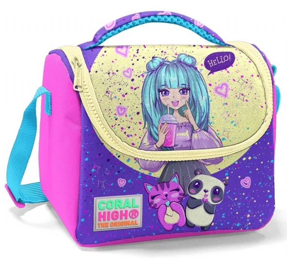 Coral High Pembe Mor Anime Baskılı Kız Çocuk Yalıtımlı Beslenme Çantası ürün görseli 1