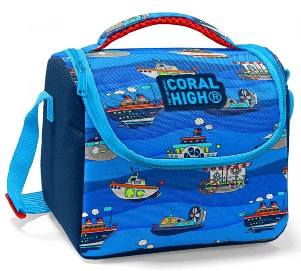 Coral High Lacivert Mavi Gemi Desenli Erkek Çocuk Beslenme Çantası - Thermo Astarlı ürün görseli 1