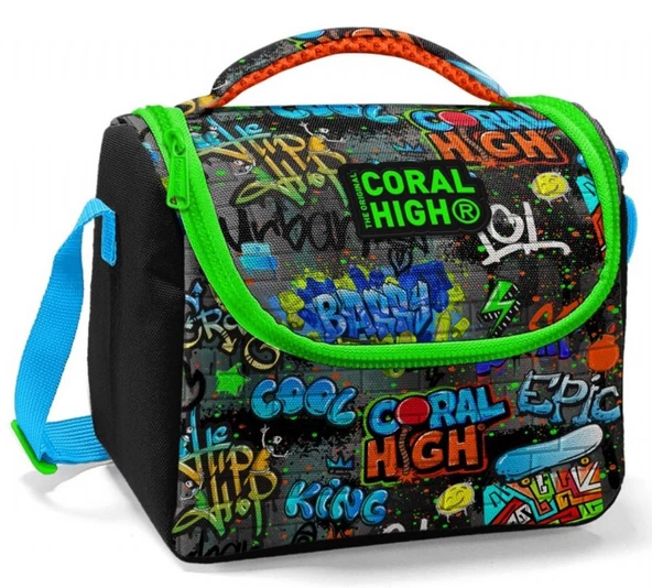 Coral High Erkek Çocuk Siyah Yeşil Grafiti İlkokul Okul Beslenme Çantası - Yalıtımlı ürün görseli 1