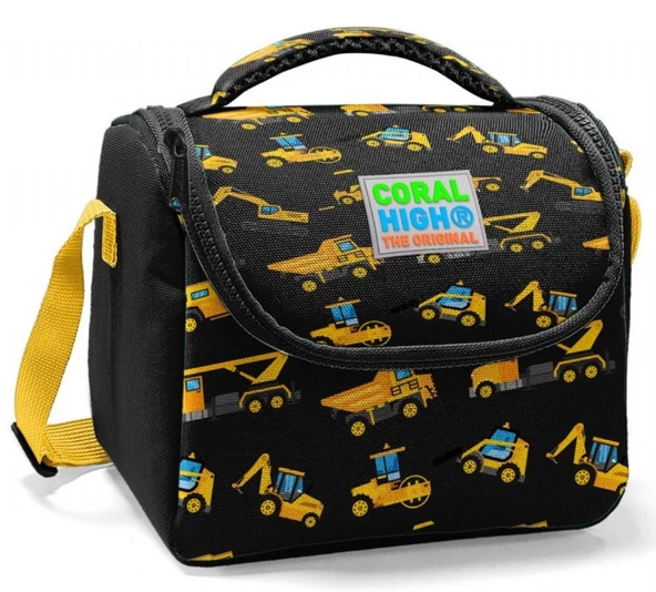 Coral High Siyah Sarı İş Makinesi Baskılı Okul Beslenme Çantası ürün görseli 1