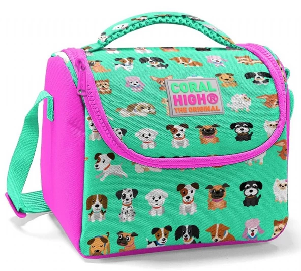 Coral High Kız Çocuk Pembe Yeşil Köpek Okul Beslenme Çantası - Thermo Yalıtımlı ürün görseli 1