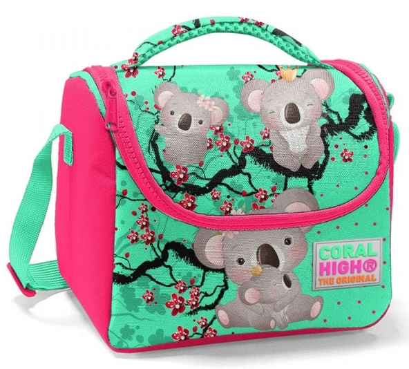 Coral High Pembe Yeşil Koala Baskılı Kız Çocuk Okul Beslenme Çantası ürün görseli 1