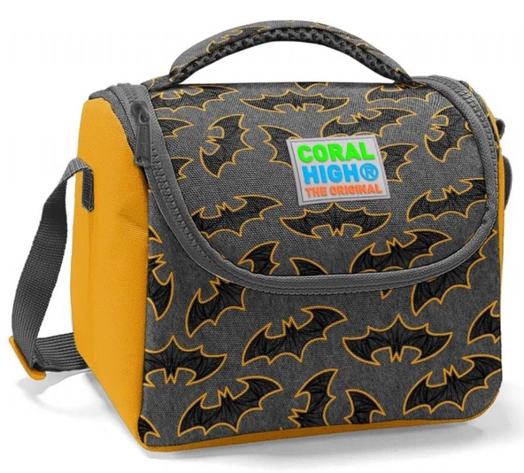 Coral High Siyah Yarasa Desenli Erkek Çocuk Isı Yalıtımlı Beslenme Çantası ürün görseli 1