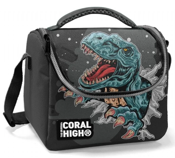 Coral High Erkek Okul Okul Beslenme Çantası - Siyah Gri Dinazor - Termal Astarlı ürün görseli 1