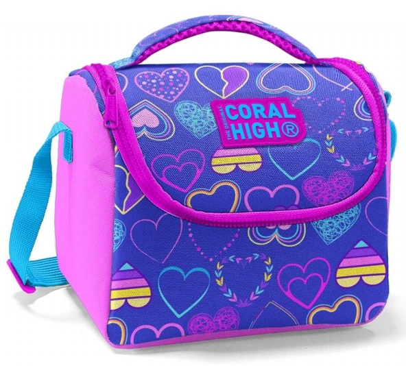 Coral High Kız Çocuk Pembe Lavanta Kalpli Okul Beslenme Çantası - Thermo Yalıtımlı ürün görseli 1