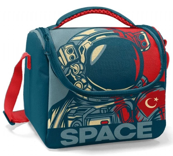 Coral High Yeşil Astronot Baskılı Erkek Çocuk Okul Beslenme ve Piknik Çantası ürün görseli 1