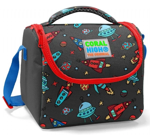 Coral High Siyah Kırmızı Roket Baskılı Erkek Çocuk Okul Beslenme Çantası ürün görseli 1