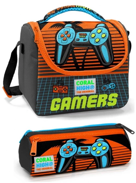 Coral High Gri Kırmızı Gamers Erkek Çocuk Beslenme Çantası Seti ürün görseli 1