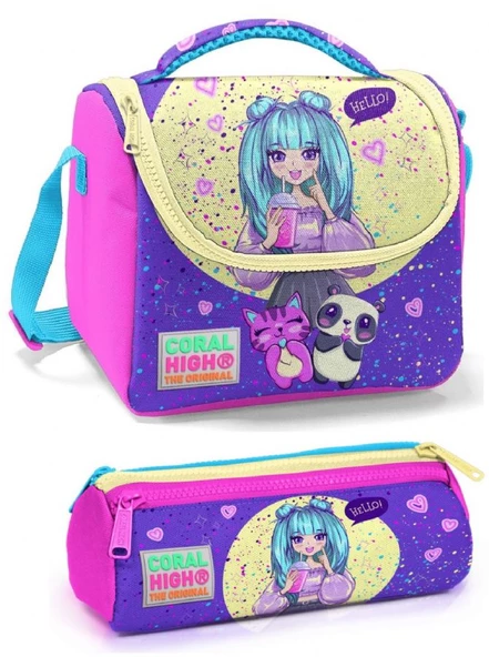 Coral High Mor Pembe Anime Kız Çocuk Beslenme Çantası Seti ürün görseli 1