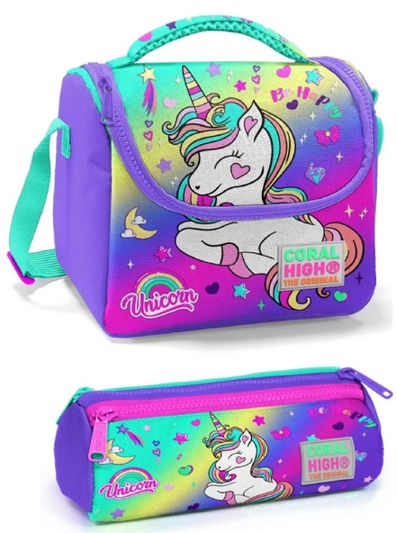 Coral High Mor Yeşil Tekboynuz Unicorn Kız Çocuk Beslenme Çantası Seti ürün görseli 1