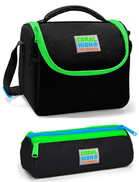 Coral High Erkek Çocuk Siyah Yeşil Beslenme Çantası Seti ürün görseli 1