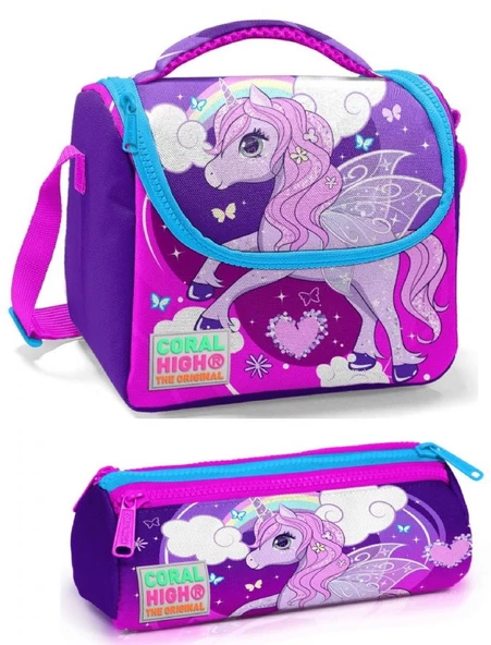 Coral High Kız Çocuk Mor Unicorn Beslenme Çantası Seti ürün görseli 1