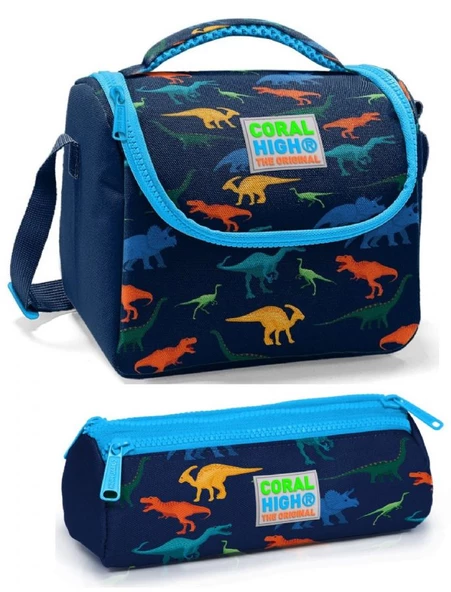 Coral High Erkek Çocuk Lacivert Dinazor Beslenme Çantası Seti ürün görseli 1