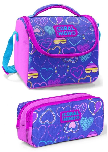 Coral High Mor Pembe Mor Kalp Kız Çocuk Beslenme Çantası Seti ürün görseli 1