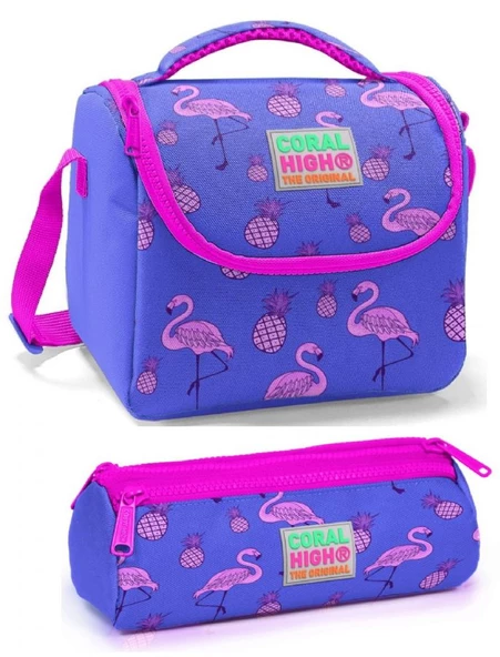 Coral High Kız Çocuk Mor Lavanta Flamingo Beslenme Çantası Seti ürün görseli 1