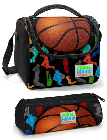 Coral High Erkek Çocuk Siyah Turuncu Basketbol Beslenme Çantası Seti ürün görseli 1