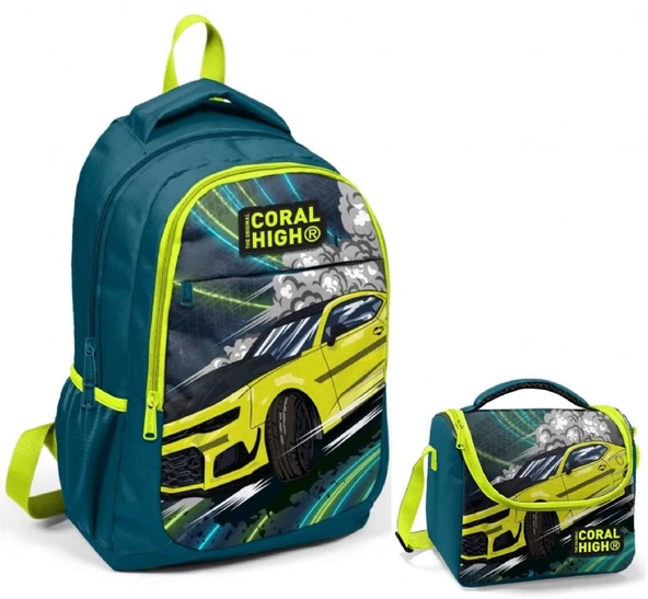 Coral High Nefti Sarı Araba Okul Sırt ve Beslenme Çantası Seti ürün görseli 1