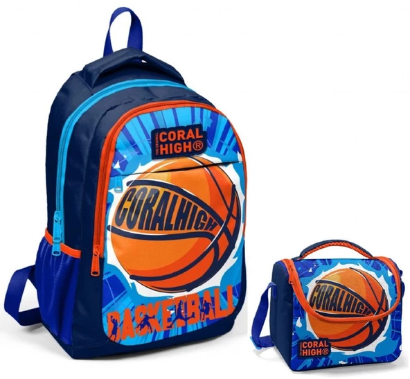 Coral High Lacivert Turuncu Basketbol Okul Sırt ve Beslenme Çantası Seti ürün görseli 1