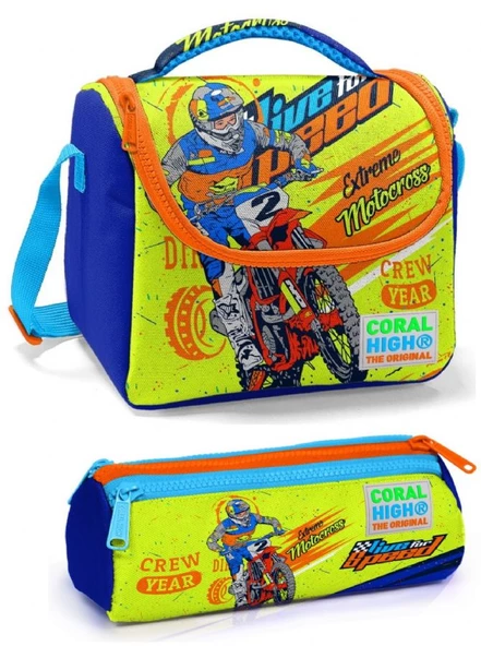 Coral High Erkek Çocuk Mavi Sarı Motorsiklet Beslenme Çantası ürün görseli 1