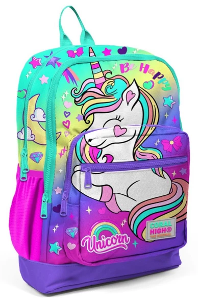 Coral High Mor Yeşil Pembe Unicorn İlkokul ve Günlük Sırt Çantası - Kız Çocuk - USB Soketli ürün görseli 1