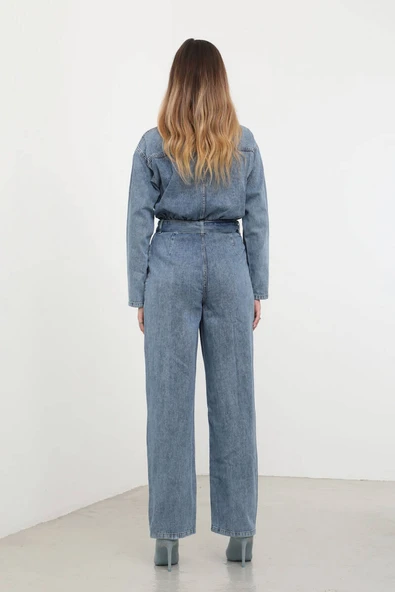 Kadın Oversize Jean Tulum Mavi - Resim 6