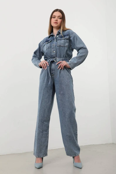 Kadın Oversize Jean Tulum Mavi - Resim 3