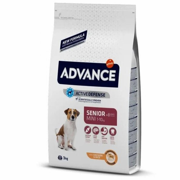 Advance Mini Senior 8+ Tavuklu Küçük Irk Yaşlı Köpek Maması 3 KG ürün görseli 1