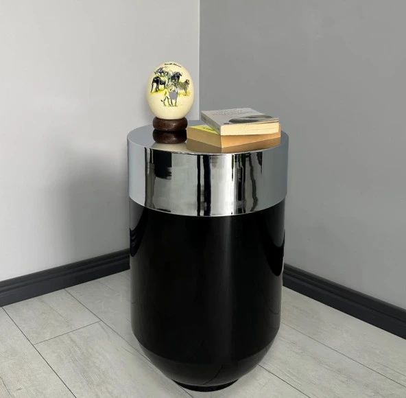 Dekoratif Krom Darbuka Parlak Siyah Sehpa 70cm ürün görseli 1