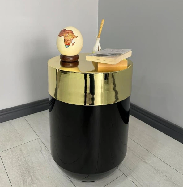 Dekoratif Gold Darbuka Parlak Siyah Sehpa 60cm ürün görseli 1