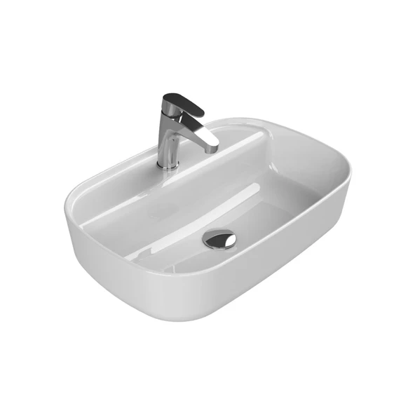 Turkuaz Cerastyle Aqua Tezgâh Üstü Batarya Delikli Beyaz Lavabo 60x40 Cm 077100-u ürün görseli 1