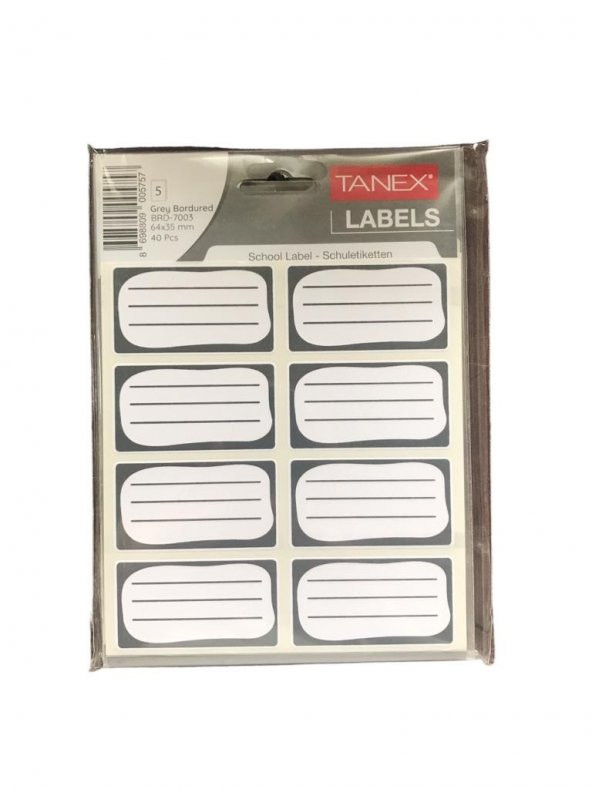 Tanex okul etiketi Gri bordürlü – (64*35 mm 40 adet) ürün görseli 1