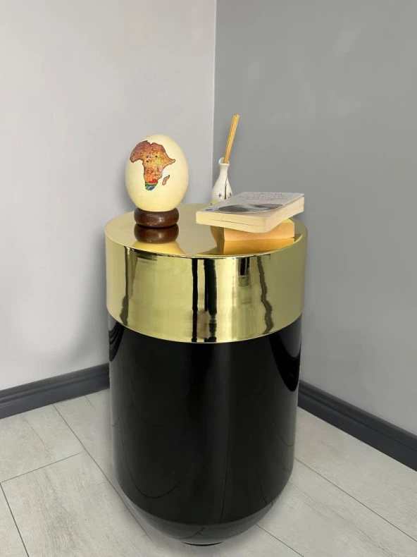 Dekoratif Gold Darbuka Parlak Siyah Sehpa 70cm ürün görseli 1