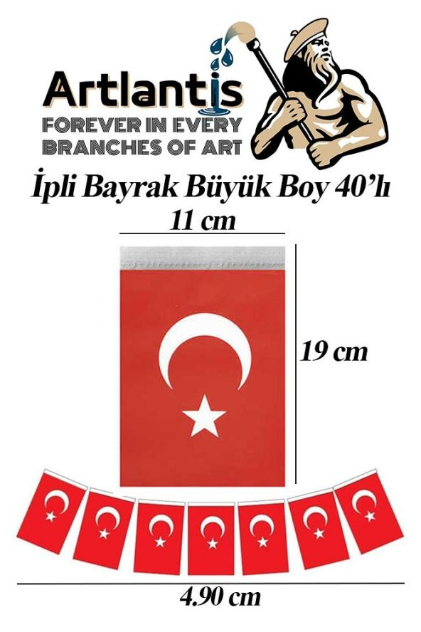 İpli Bayrak Büyük Boy 40lı 11x19cm 1 Paket Türk Bayrağı Kağıt İpli Sıralı Ayyıldız Bayrak Sınıf Süsü Okul Bayram ürün görseli 1
