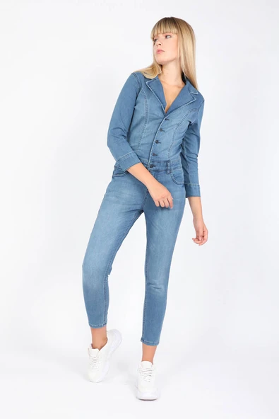Kadın Jean Tulum Pantolon Mavi - Resim 5