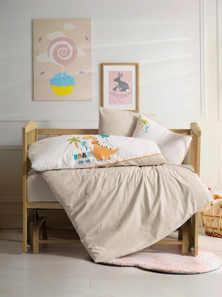 Cotton Box Pucnh Nakışlı Bebek Nevresim Takımı Kiddo Krem ürün görseli 1