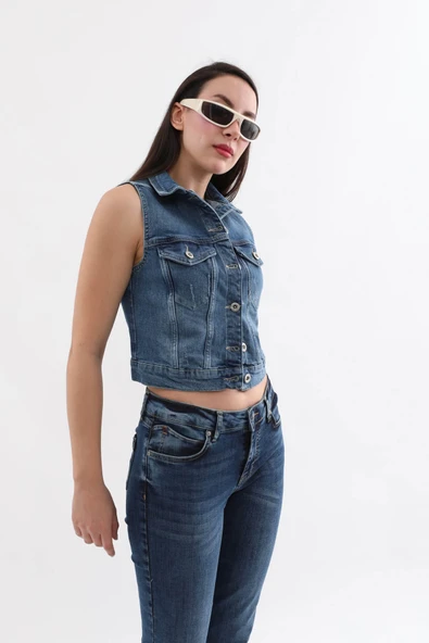 Banny Jeans Kadın Mavi Yelek - Resim 3