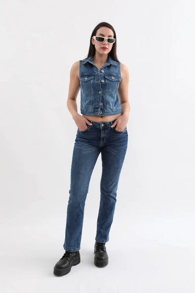 Banny Jeans Kadın Mavi Yelek - Resim 2