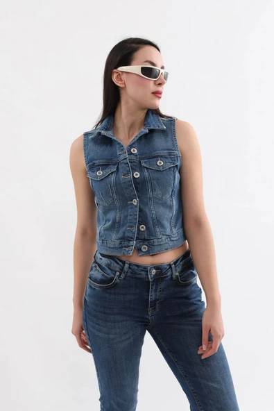 Banny Jeans Kadın Mavi Yelek - Resim 4