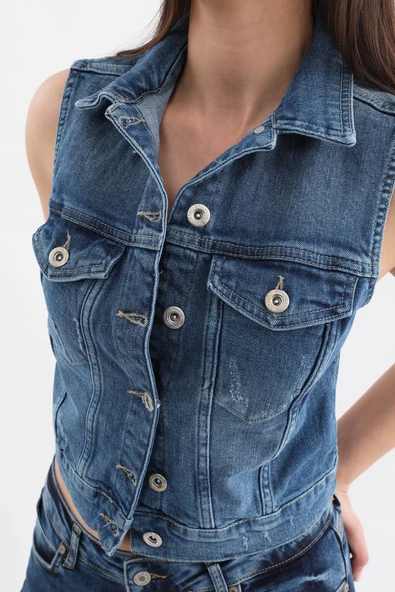 Banny Jeans Kadın Mavi Yelek - Resim 7
