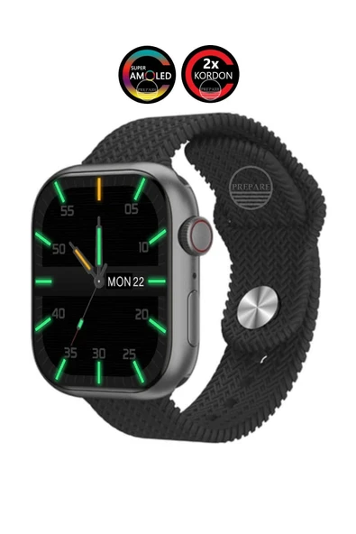 Watch 8 PR-9 Pro Amoled 45mm 1,9 inç Ekran Pusulalı Vidalı Kilitli 2 Kordon Akıllı Saat ürün görseli 1