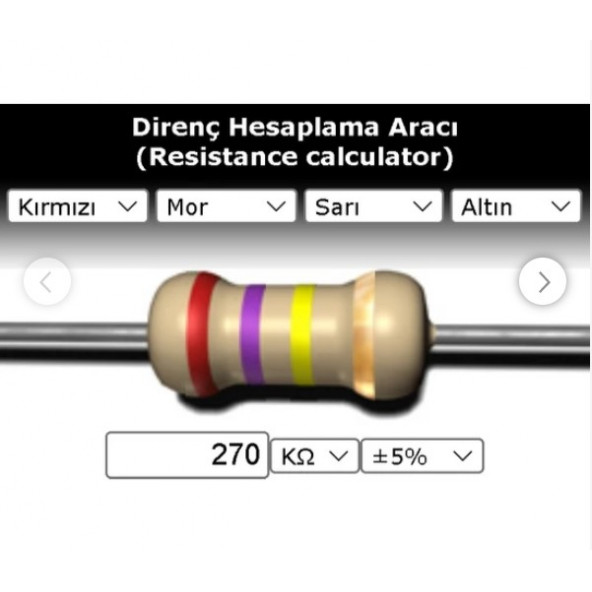OEM 270 Kr (Kiloohm) Direnç 1/4 Watt  (5 Adet) ürün görseli 1