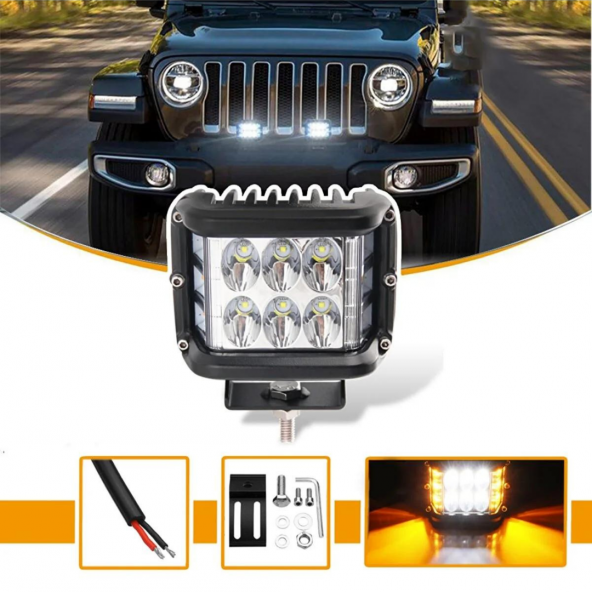Off Road Motosiklet 45w 12 Led 10cm Beyaz Turuncu Çakarlı Kare Sis Farı Çalışma Lambası 1 Adet ürün görseli 1