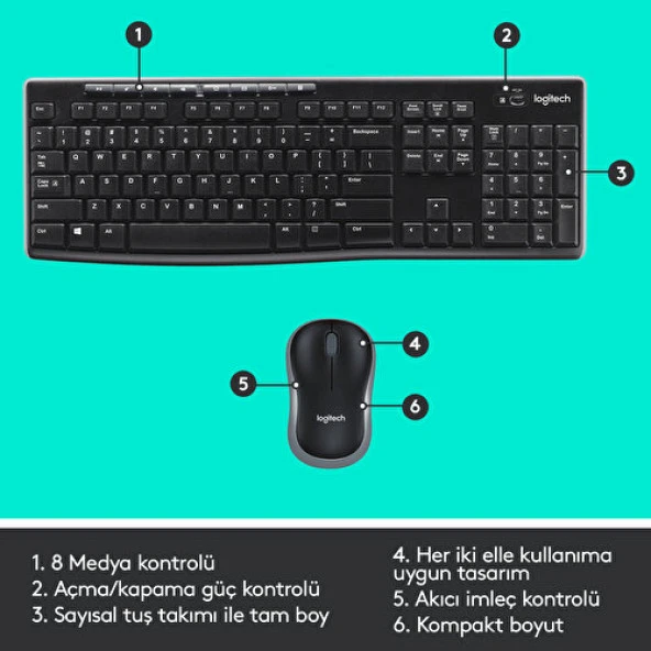 LOGITECH MK270 SİYAH KABLOSUZ Q KLAVYE SET - Resim 6