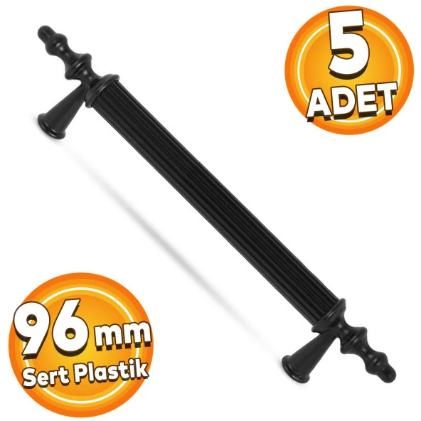Polavit Çekmece Mutfak Dolap Kapak Kulpu Kulbu 96 mm Siyah Sert Plastik Kulp (5 ADET) ürün görseli 1