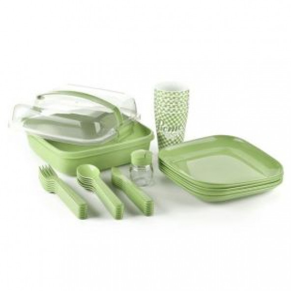 Piknik Seti -32 Parça ( İçiçe Geçebilen Çatal+Kaşık+Bıçaklı ) Yeşil ürün görseli 1