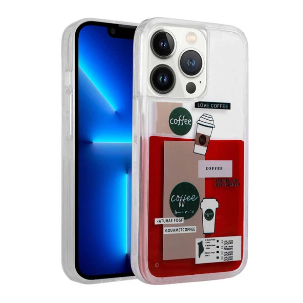 Apple iPhone 14 Pro Kılıf Desenli Sıvılı Zore Drink Kahve Tasarımlı Kılıf ürün görseli 1