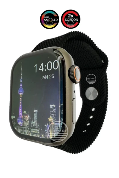 Watch 8 PR-9 Pro Amoled 45mm 1,9 inç Ekran Pusulalı Vidalı Kilitli Çift Kordon Akıllı Saat ürün görseli 1