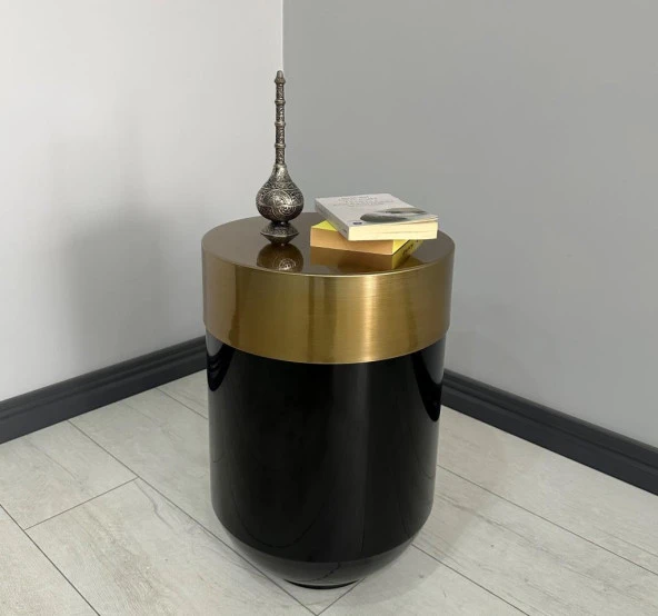 Dekoratif Eskitme Darbuka Parlak Siyah Sehpa 60cm ürün görseli 1