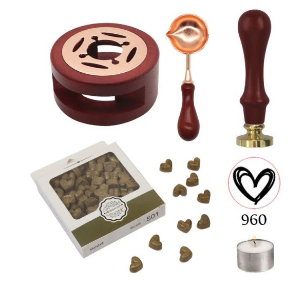 Davetiye Mum Mühürü Uygulama Seti Kahverengi 960 Kalp ürün görseli 1