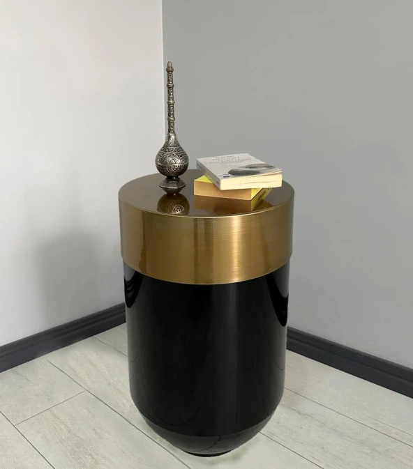 Dekoratif Eskitme Darbuka Parlak Siyah Sehpa 70cm ürün görseli 1